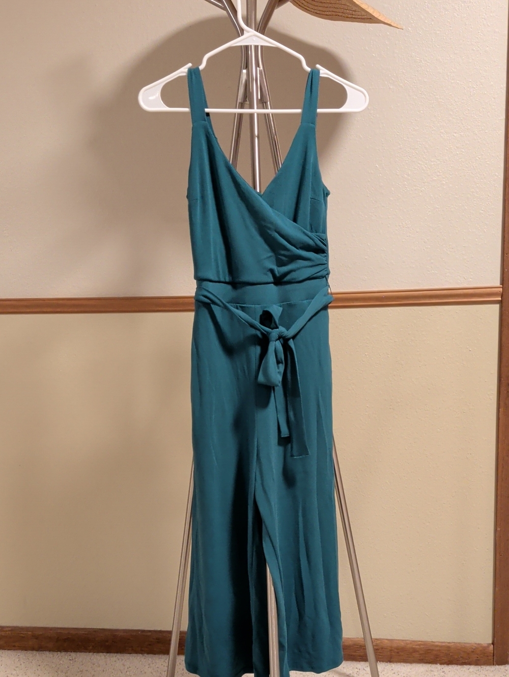 Modcloth Teal Sleeveless Wrap Jumpsuit with Tie Waist